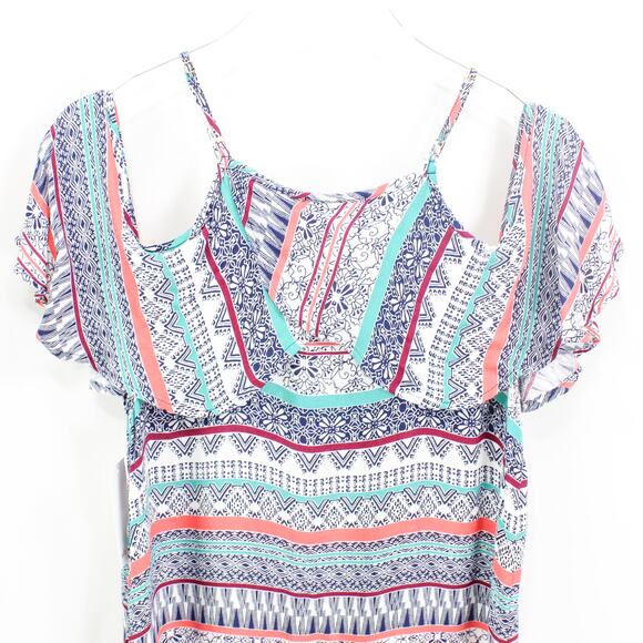 ELLA MOSS Blue Coral Cold Shoulder Boho Medallion Blouse - Picture 8 of 10